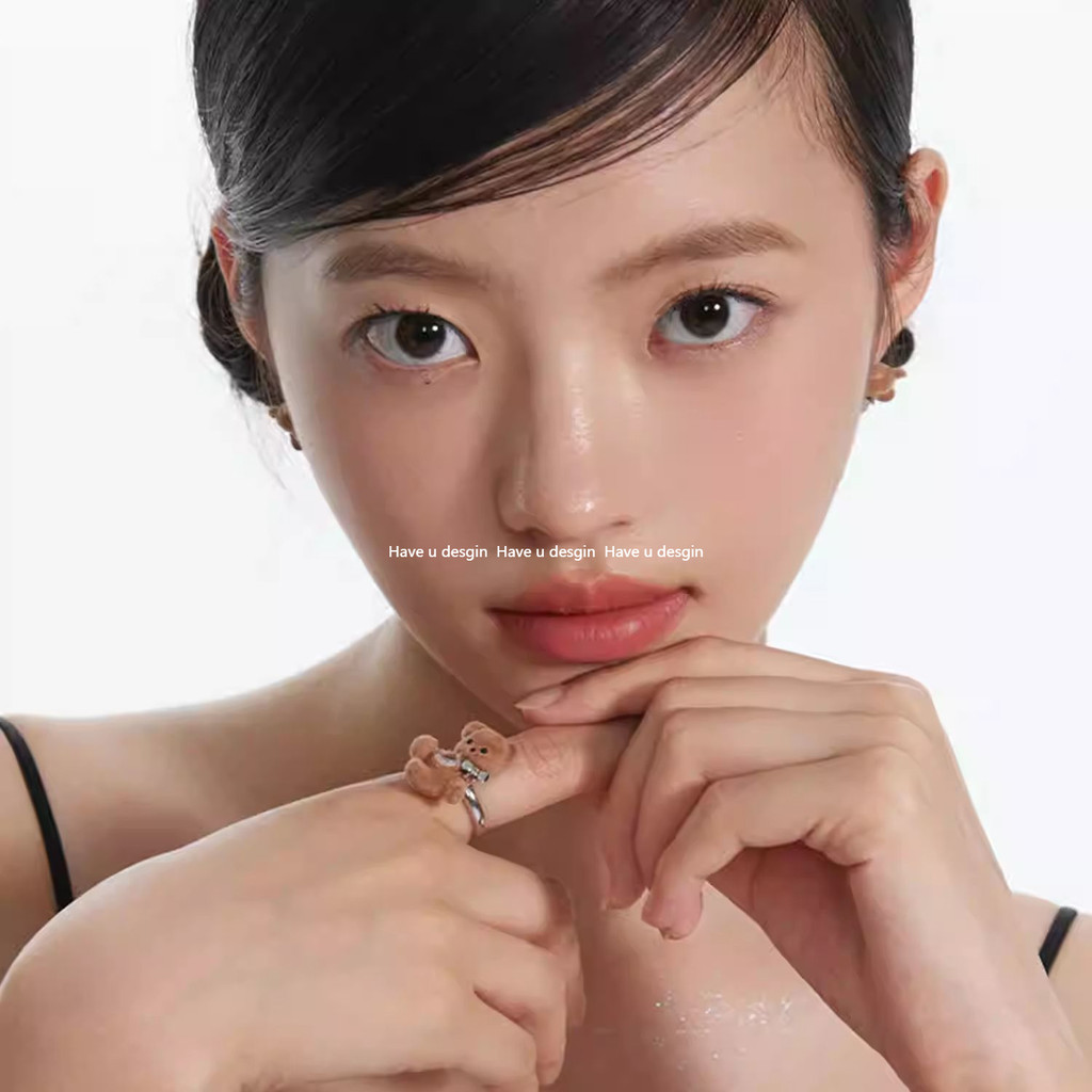 Có u desgin Đổ Xô Gấu Nơ Zircon Nguyên Bản Dễ Thương Cao Cấp Nhẫn Trang Sức Mở Nhẫn Trang Sức