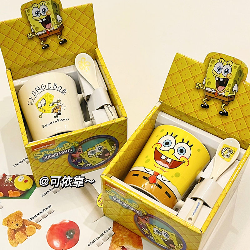 SpongeBob SquarePants Pie Star Cốc Dễ Thương Cốc Gốm Có Hộp Quà Tặng Thìa Sinh Viên Hoạt Hình Quà Tặng Sinh Nhật Cô Gái