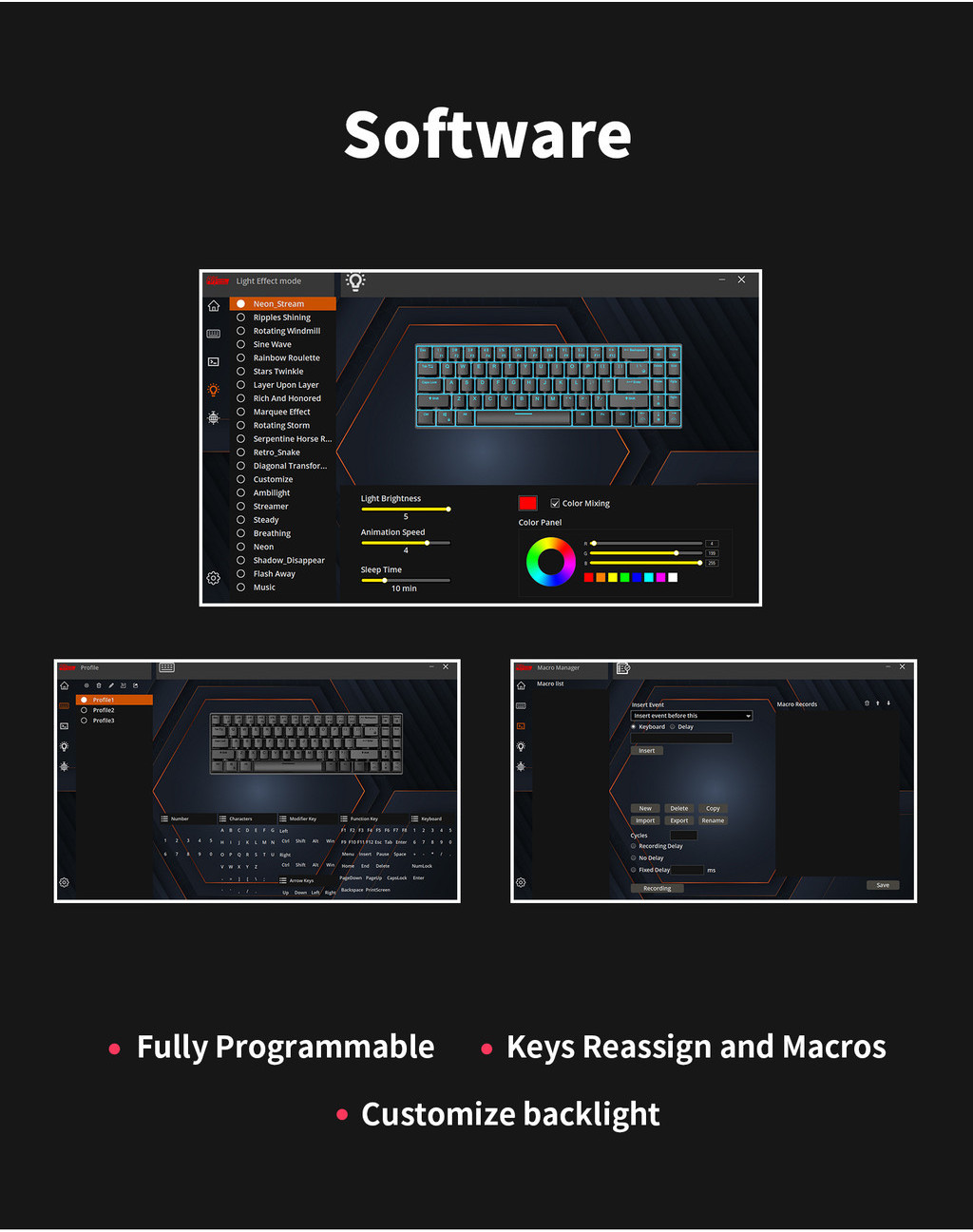 Mô tả Bàn phím cơ có dây có đèn nền Royal Kludge Rk918 Full RGB Gateron / Cherry / Outemu Switch Rk918 - 11