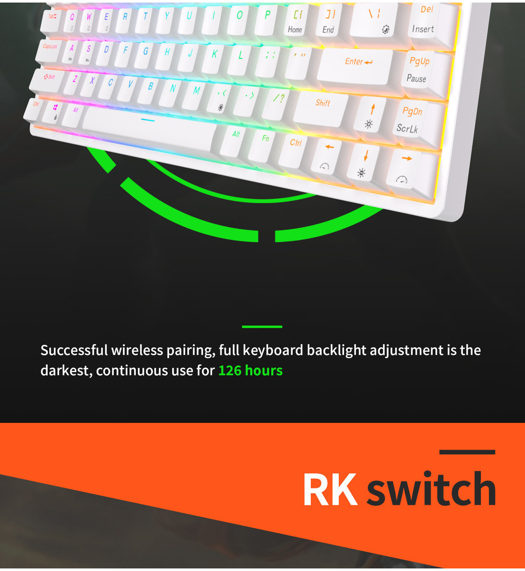 Mô tả Bàn phím không dây Mini cơ khí Royal Kludge RK837 RKG68 Bluetooth 2.4G Bàn phím 3 chế độ 68 phím có đèn nền RGB 60% RK G68 - 9