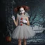 Bộ váy chú hề lưới bắt mắt cho trang phục Halloween cho trẻ em