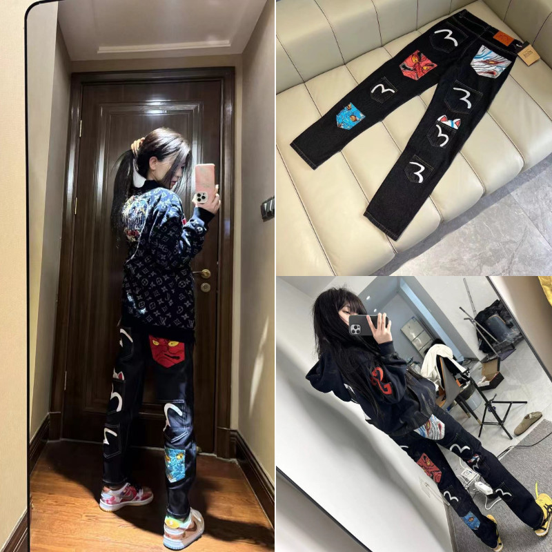 EVISU Mùa Hè Phong Cách Mới Seagull Jeans Nam Thêu Lớn Và Nhỏ Jacquard ...