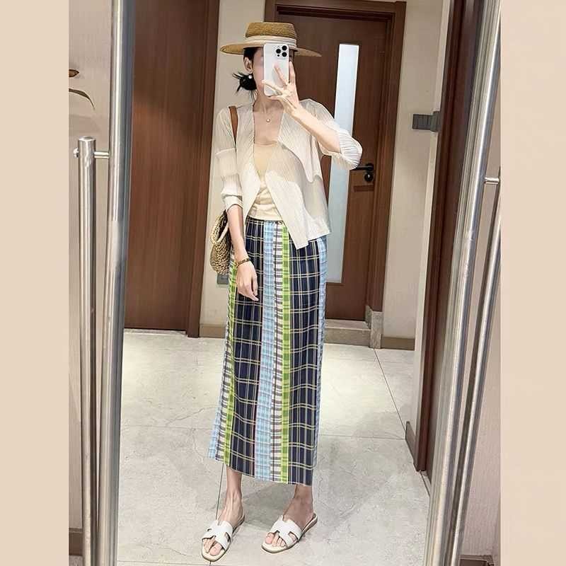 Váy Miyake retro cao cấp, họa tiết phản quang, phù hợp cho mùa hè