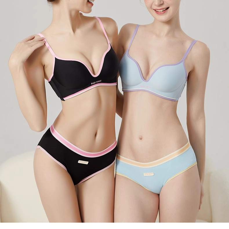 Áo Ngực + Quần Lót Bé Gái Trẻ Bộ Áo Ngực Mềm Mại Liền Mạch Không Dây Nữ Bralette Nhỏ Ngực Đẩy Lên Quần Lót Nữ
