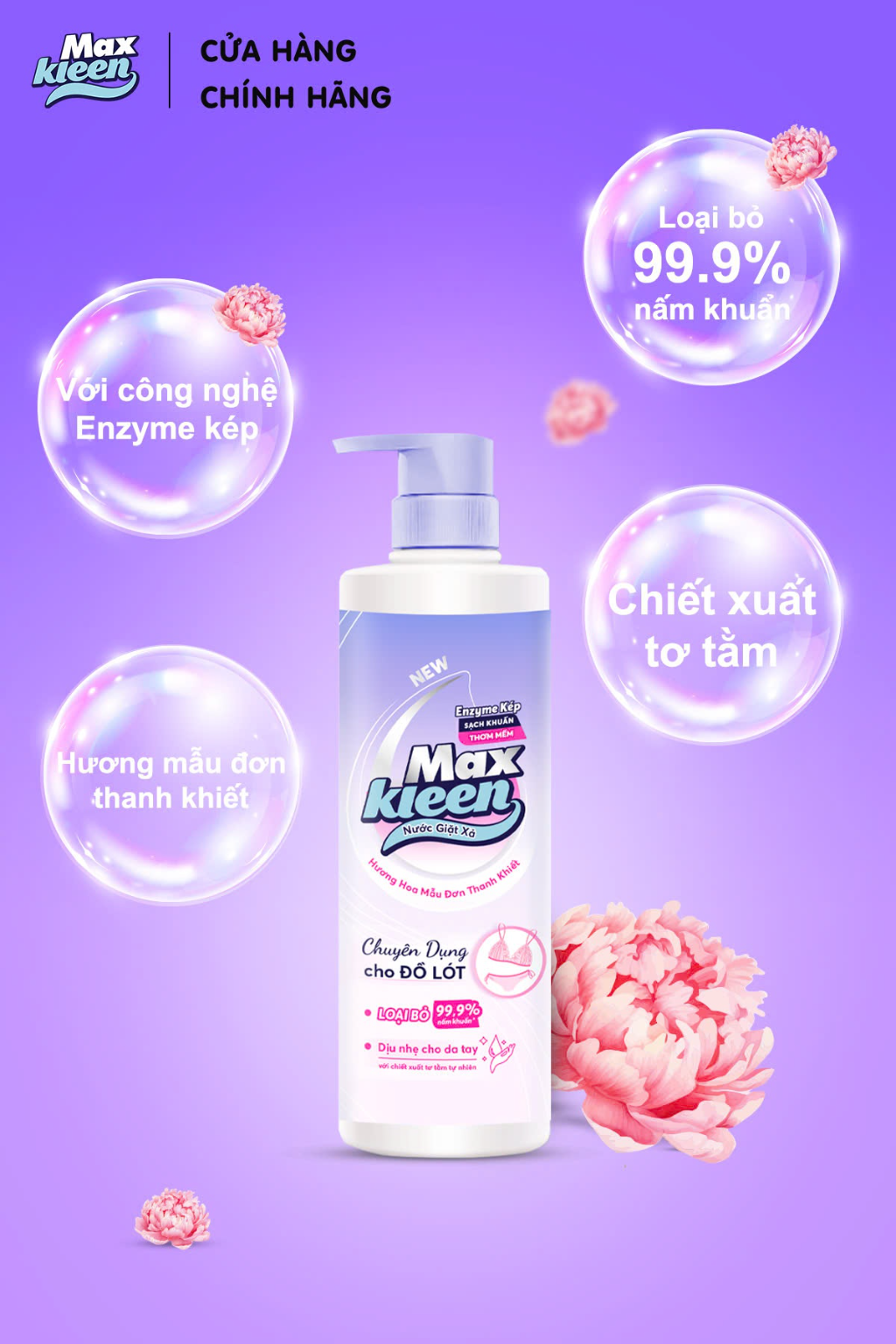 Mô tả Nước Giặt Xả MaxKleen chuyên dụng cho đồ lót chai 650g Hương hoa mẫu đơn thanh khiết - 2