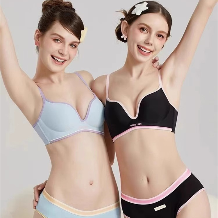 Áo Ngực + Quần Lót Bé Gái Trẻ Bộ Áo Ngực Mềm Mại Liền Mạch Không Dây Nữ Bralette Nhỏ Ngực Đẩy Lên Quần Lót Nữ