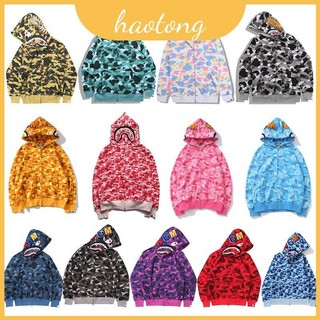 Áo hoodie cá mập Bape đầy màu sắc, có mũ trùm đầu, phù hợp dạo phố dài tay