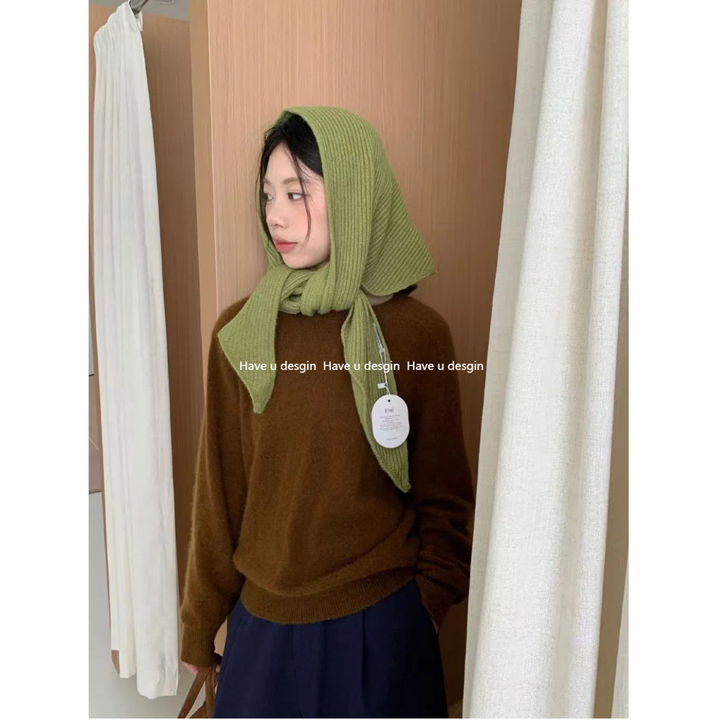 Cô gái Hàn Quốc - Khăn choàng dệt kim lớn hình tam giác, phù hợp mọi thời tiết, bảo vệ cổ