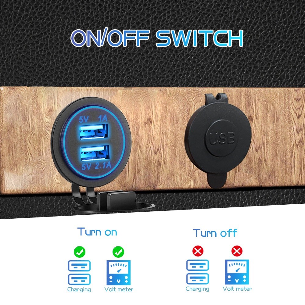Bộ sạc thuốc lá ô tô USB kép chống nước 3.1A 12V / 24V Ổ cắm có đèn LED Màn hình kỹ thuật số cho ô tô Thuyền hàng hải xe máy D5