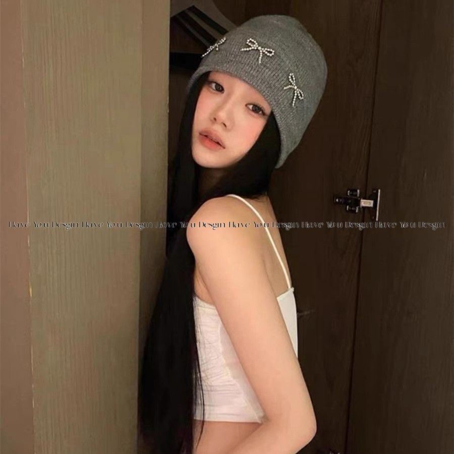 Have u desgin Blogger Cùng Phong Cách Dệt Kim Mũ Len Ba Chiều Ngọc Trai Dệt Kim Mũ Thu Đông Ấm Áp Tất Cả Trận Đấu Lạnh