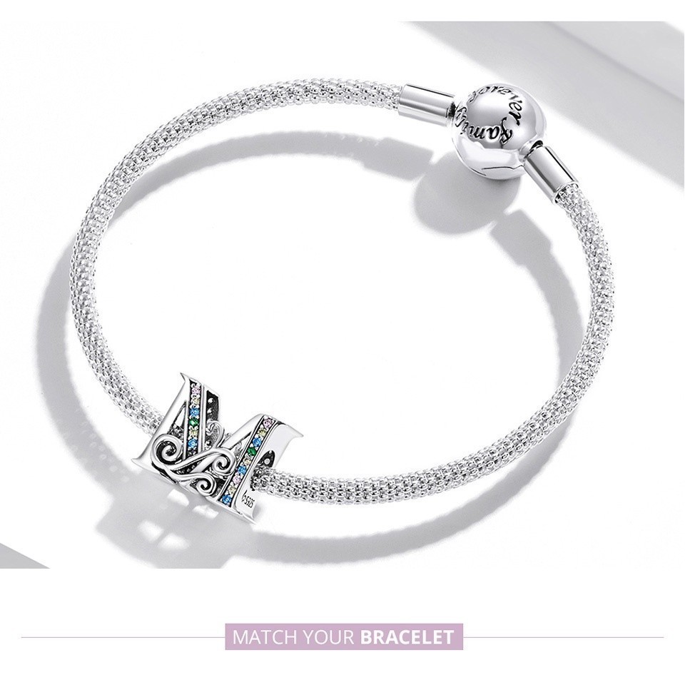 Mô tả Bamoer Hạt Charm Bạc 925 Chữ Cái A~Z Cho Tự Làm Vòng Tay Vòng Cổ Bán Phụ Kiện - 10