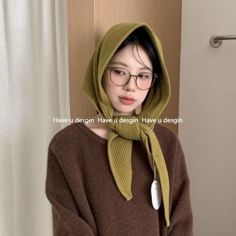 Cô gái Hàn Quốc - Khăn choàng dệt kim lớn hình tam giác, phù hợp mọi thời tiết, bảo vệ cổ