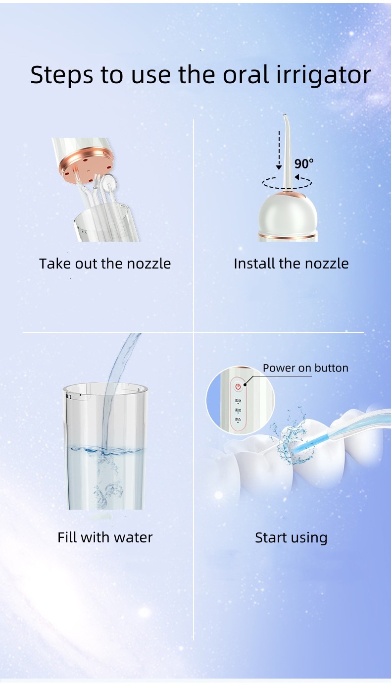 Mô tả EVEBOT Máy rửa Miệng điện thông minh, máy rửa nha khoa điều chỉnh ba giai đoạn di động, dung tích cao 230ml, sạc USB, chống nước IPX7 - 7