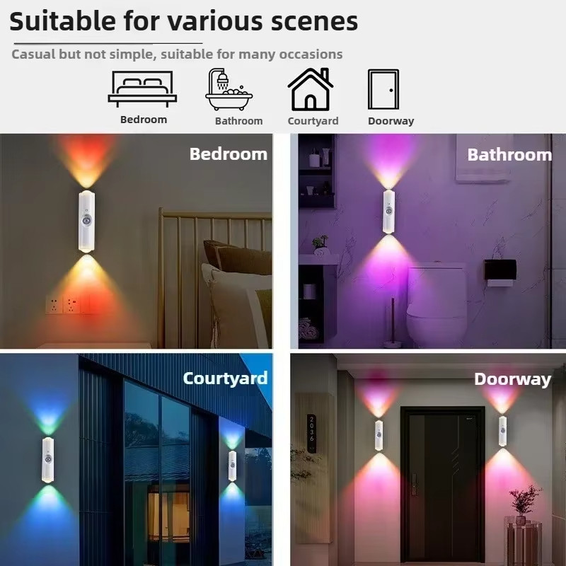4 Từ Tính 3 Màu Cảm Biến Chuyển Động Thông Minh Đèn Ngủ Sạc Màu RGB Đèn Tường Cho Sân Vườn Hành Lang Cầu Thang Phòng Mầm Non Trang Trí Chiếu Sáng Nhà Cửa