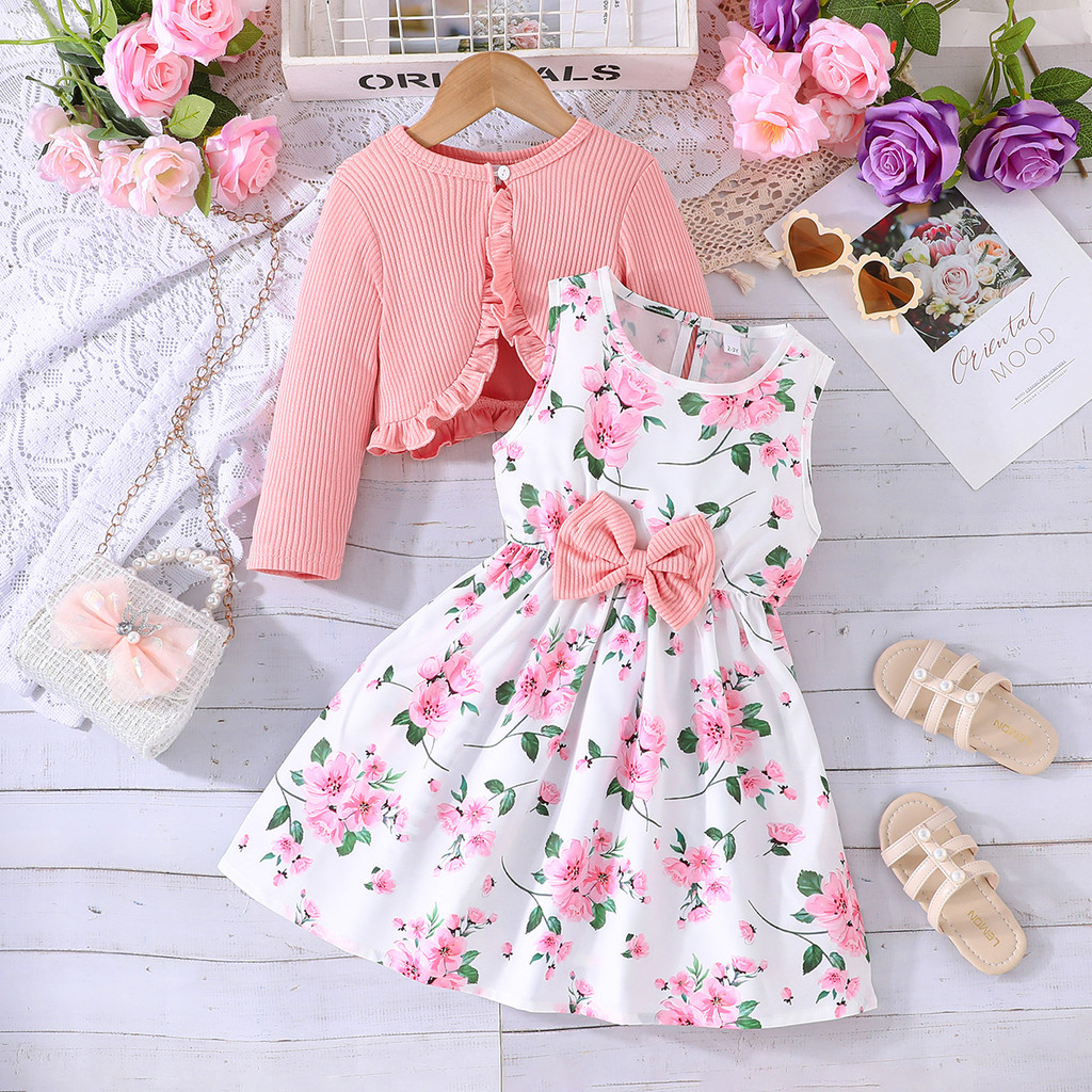 Combo bộ đồ bé gái 2-8 tuổi Áo Khoác Tay Dài Hoa Váy Tiết set thời ...