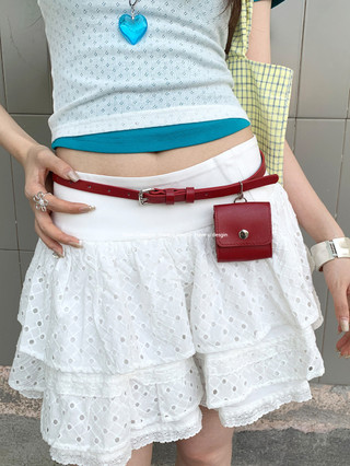 Thắt lưng đỏ nữ cao cấp retro đính đá, phù hợp váy & jeans, thời thượng