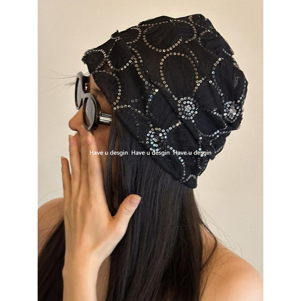 Có bạn desgin
 Pháp Mỏng Ren Đính Kim Sa Lấp Lánh Hoa Chui Đầu Nữ Retro Nhật Bản Mùa Hè Khăn Trùm Đầu Mũ Sang Trọng Gạc Top Mũ Hợp Thời Trang