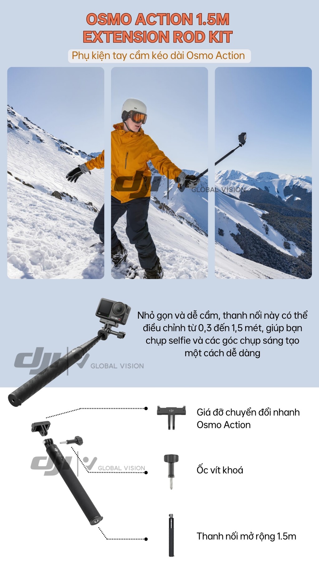 Mô tả Gậy chụp ảnh cầm tay nối dài 1.5m DJI dành cho Osmo Action camera hành động cao cấp chính hãng - 1
