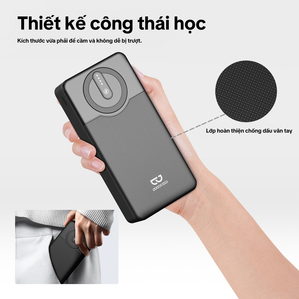 GOOJODOQ 20000mAh Power Bank Sạc nhanh USB Sạc Đèn LED di động 22,5W cho quạt điện thoại Pad – ảnh mô tả chi tiết 6