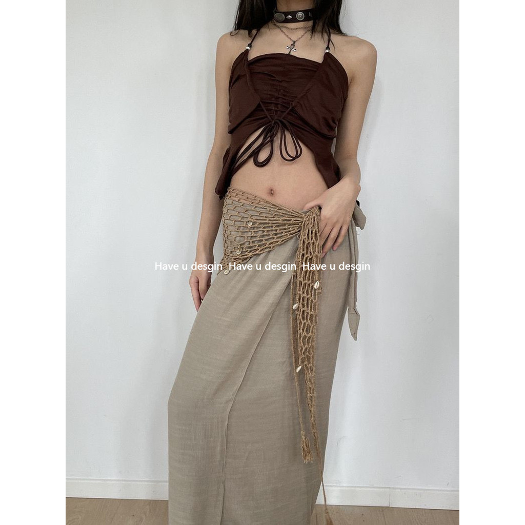 Have u desgin Wasteland Phong Cách Lang Thang Phong Cách Móc Tay Khăn Độc Đáo Hippie Fishnet Vỏ Đi Biển Khăn Tam Giác Khăn Trùm Đầu Đa Năng