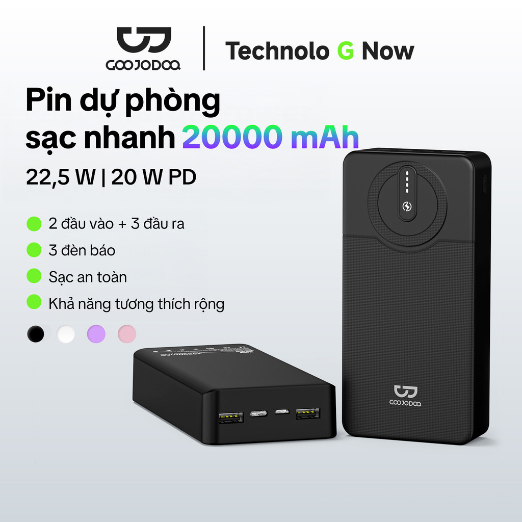 GOOJODOQ 20000mAh Power Bank Sạc nhanh USB Sạc Đèn LED di động 22,5W cho quạt điện thoại Pad – ảnh mô tả chi tiết 4
