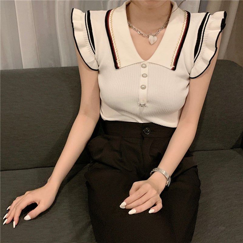 Lan ~ Áo Polo Không Tay Dệt Kim Mỏng, Phù Hợp Mùa Hè, Thiết Kế Gợi Cảm và Nhẹ Nhàng