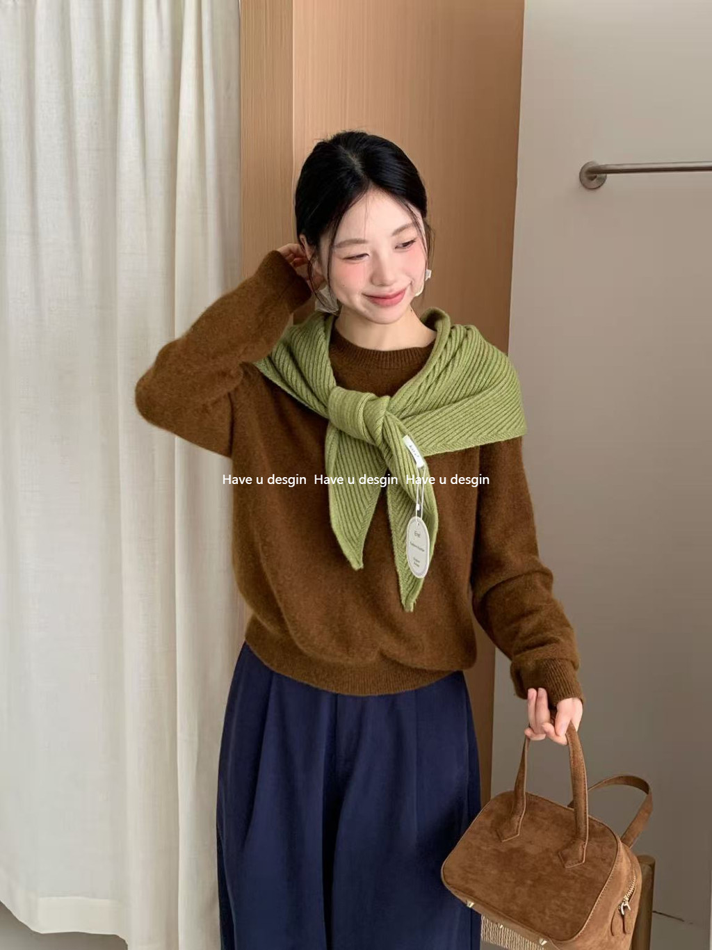 Cô gái Hàn Quốc - Khăn choàng dệt kim lớn hình tam giác, phù hợp mọi thời tiết, bảo vệ cổ