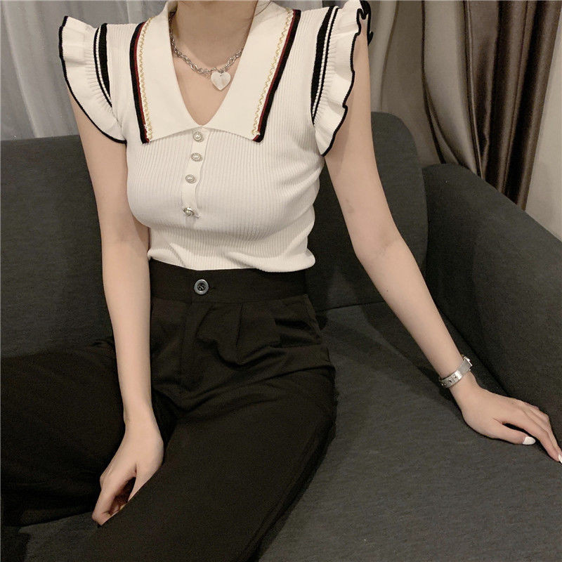 Lan ~ Áo Polo Không Tay Dệt Kim Mỏng, Phù Hợp Mùa Hè, Thiết Kế Gợi Cảm và Nhẹ Nhàng