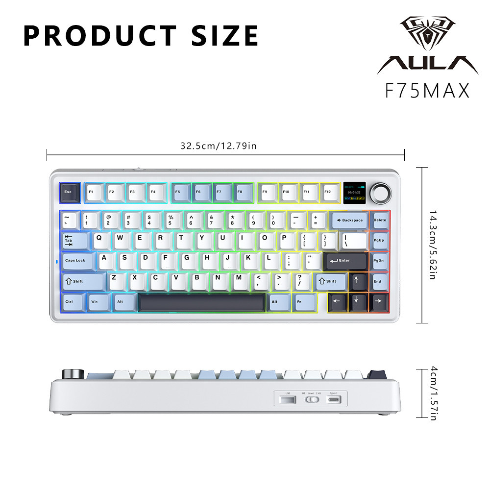 AULA F75 MAX Mechanical Keyboard 75% RGB Three Mode Wired/Bluetooth/2 ...