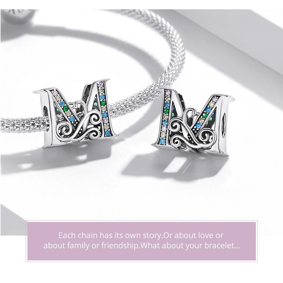 Mô tả Bamoer Hạt Charm Bạc 925 Chữ Cái A~Z Cho Tự Làm Vòng Tay Vòng Cổ Bán Phụ Kiện - 11