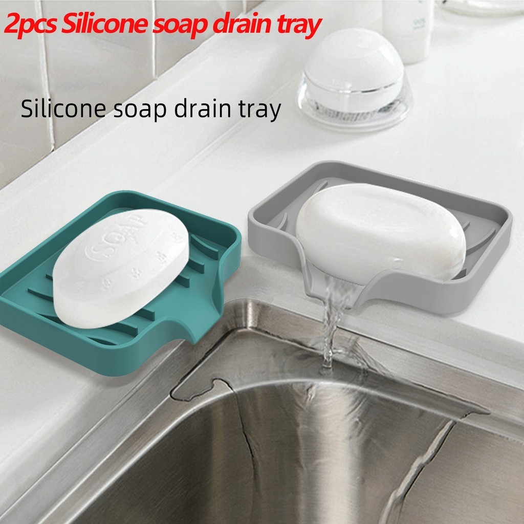 Hộp Xà Phòng Tổ Chức Silicon Chống Trượt Hộp Xà Phòng Để Ngăn Rơi Chậu Rửa Khay Bảo Quản Thích Hợp Cho Nhà Bếp Và Phòng Tắm 2PC