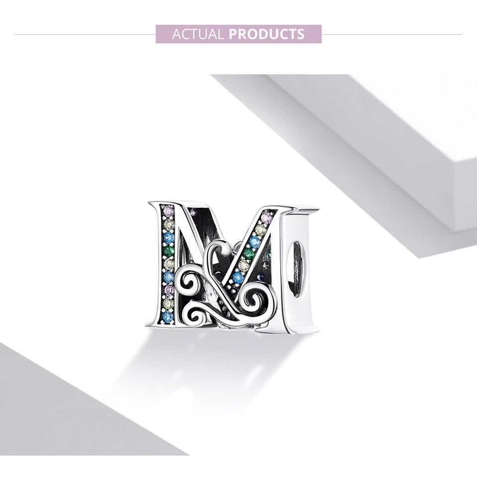 Mô tả Bamoer Hạt Charm Bạc 925 Chữ Cái A~Z Cho Tự Làm Vòng Tay Vòng Cổ Bán Phụ Kiện - 9