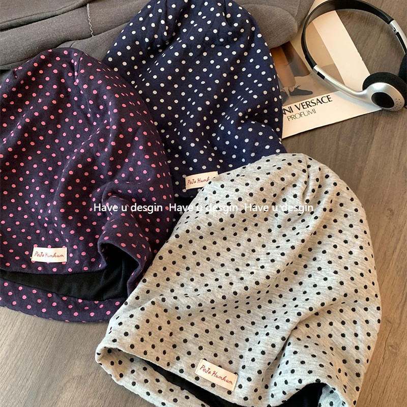 Mũ chui đầu phong cách Hàn Quốc đầu cổ chấm bi, mặt nhỏ, phù hợp mùa thu