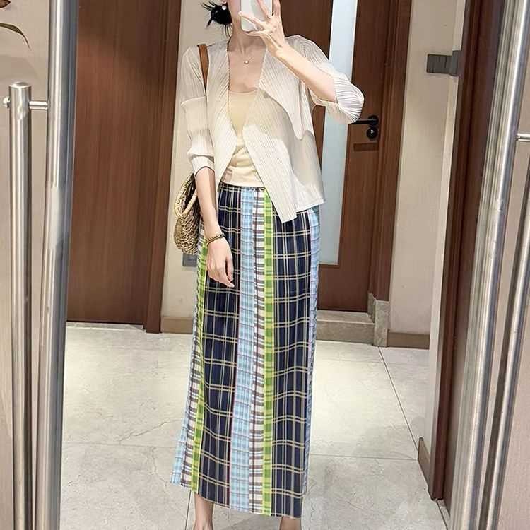 Váy Miyake retro cao cấp, họa tiết phản quang, phù hợp cho mùa hè