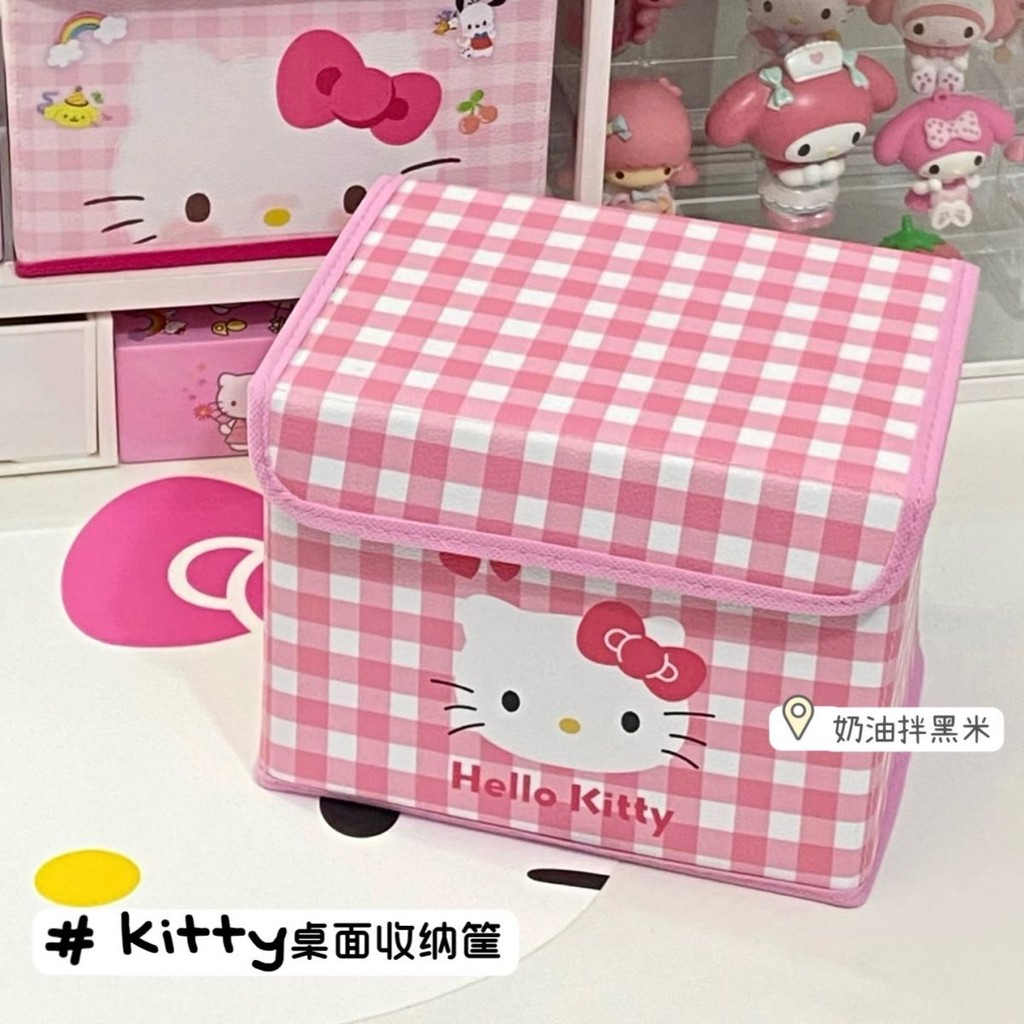 Cartoon kitty Giỏ đựng đồ để bàn Hộp lưu trữ có thể gập lại Đồ lặt vặt Chống bụi có nắp Hộp sắp xếp