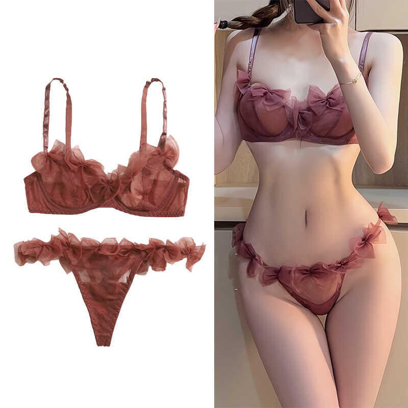 Ren Gợi Cảm Áo Ngực + Quần Lót Bộ Siêu Mỏng Không Có Miếng Bọt Biển Thanh Niên Cô Gái Vòng Thép Đồ Lót Thoải Mái Dây Mềm Quần Lót Nữ Push Up Bralette
