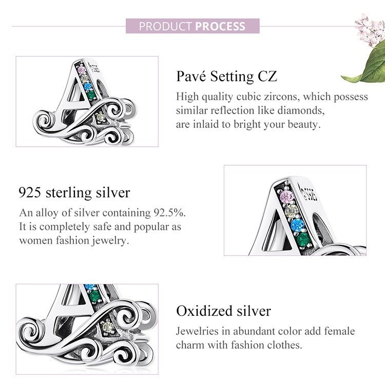 Mô tả Bamoer Hạt Charm Bạc 925 Chữ Cái A~Z Cho Tự Làm Vòng Tay Vòng Cổ Bán Phụ Kiện - 4