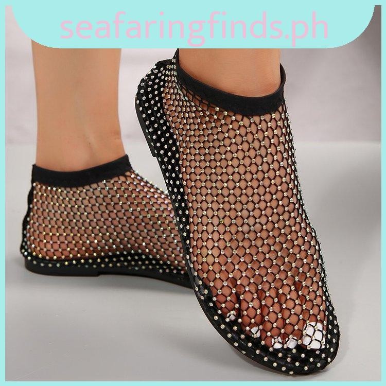 Dép Nữ Mùa Xuân Hè Ngoài Trời Flat Kim Cương Giả Lưới Câu Cá Thời Trang Đơn Giản