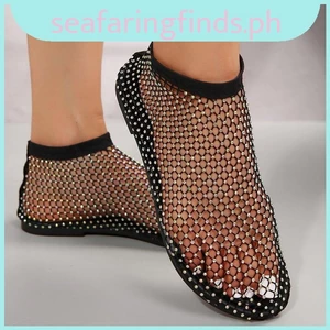 Dép Nữ Mùa Xuân Hè Ngoài Trời Flat Kim Cương Giả Lưới Câu Cá Thời Trang Đơn Giản