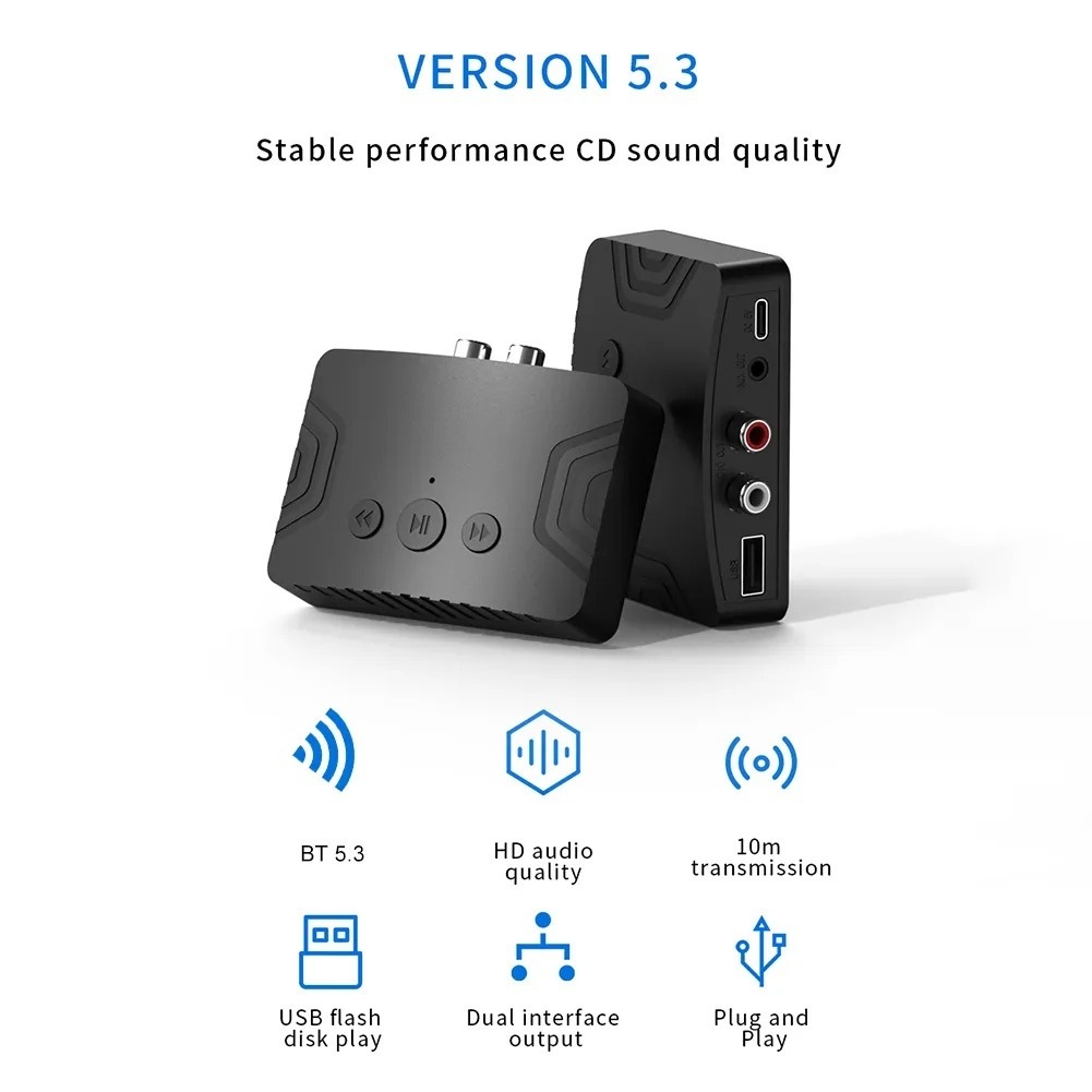 Bộ Thu Âm Thanh Bluetooth 5.3 AUX RCA USB U-Disk Stereo 3.5 Mm Âm Nhạc Không Dây Bộ Chuyển Đổi Âm Thanh Cho PC TV Xe Bộ Loa Khuếch Đại