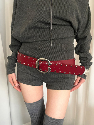 Thắt lưng đỏ nữ cao cấp retro đính đá, phù hợp váy & jeans, thời thượng