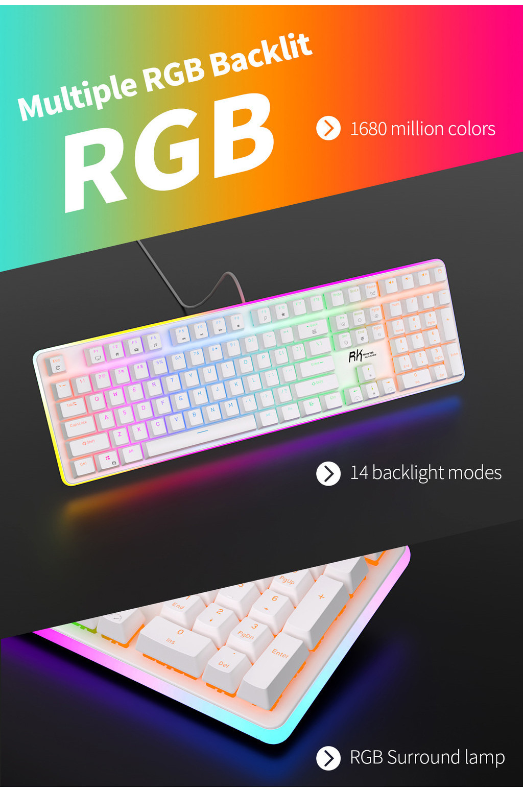 Mô tả Bàn phím cơ có dây có đèn nền Royal Kludge Rk918 Full RGB Gateron / Cherry / Outemu Switch Rk918 - 5