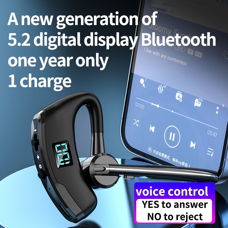 Tai nghe doanh nhân Bluetooth 5.2 không dây móc tai âm thanh nổi có mic V8S