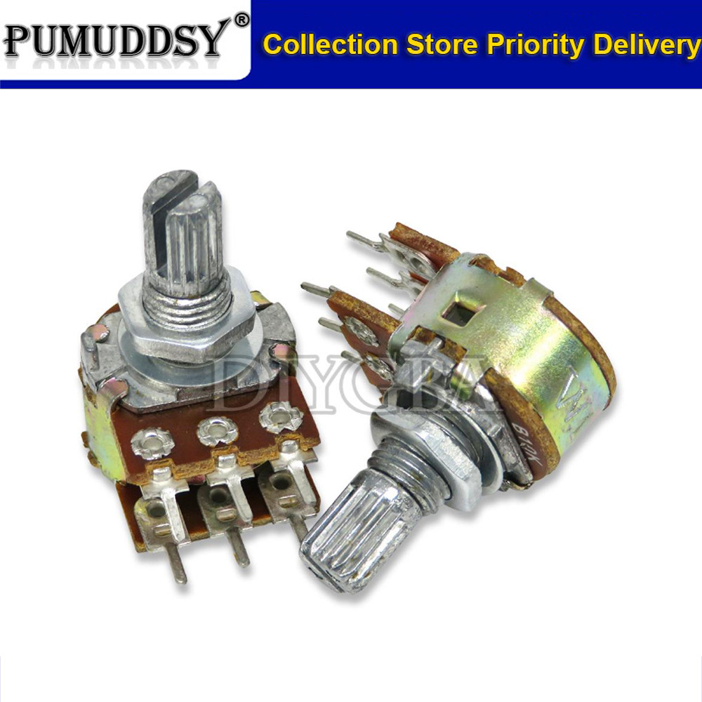 5 CÁI 10K ohm WH148 B10K 6pin 10K Chiết áp Trục 15mm có đai ốc và vòng ...