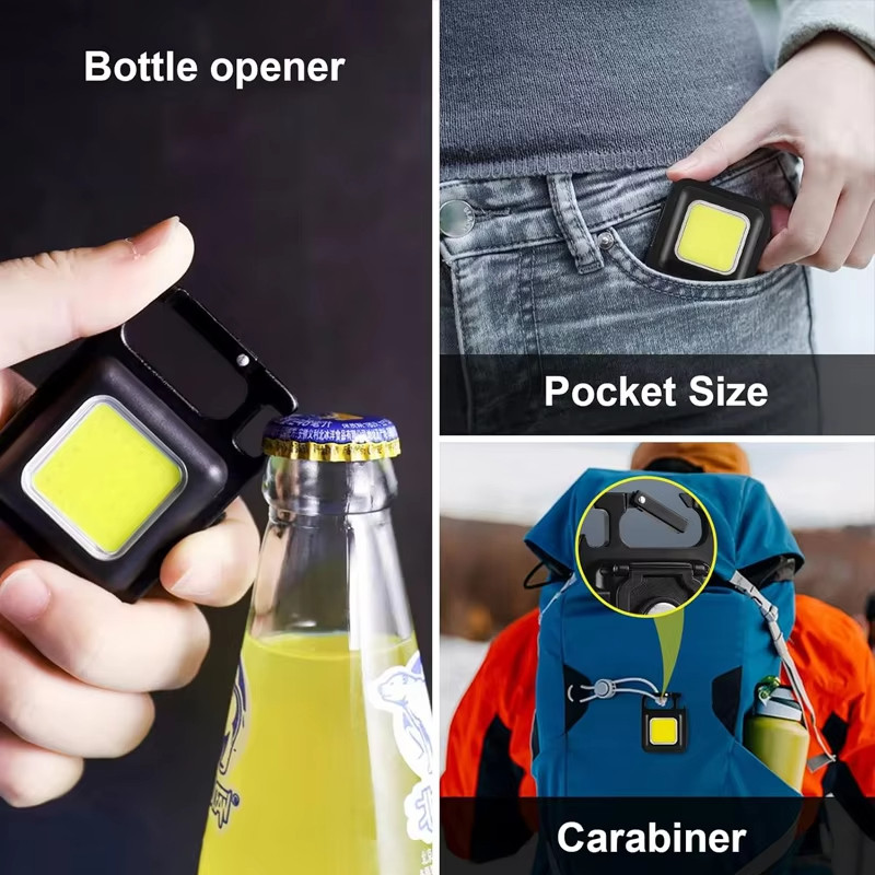 3 Chiếc Di Động Mini COB Đèn Pin Móc Khóa Đèn Làm Việc Đèn Sạc Bỏ Túi Dụng Cụ Mở Chai Đèn Có Đế Từ Tính Cho Cắm Trại Ngoài Trời