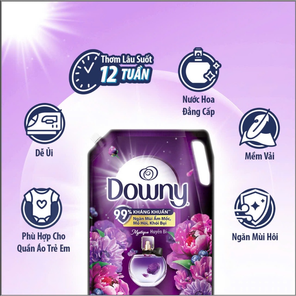 Mô tả Nước Xả Vải DOWNY Tinh Dầu Thiên Nhiên/ Nước Hoa Cao Cấp/ Chống Khuẩn Nhiều Mùi Hương Túi 2.3L-2.6L - 3