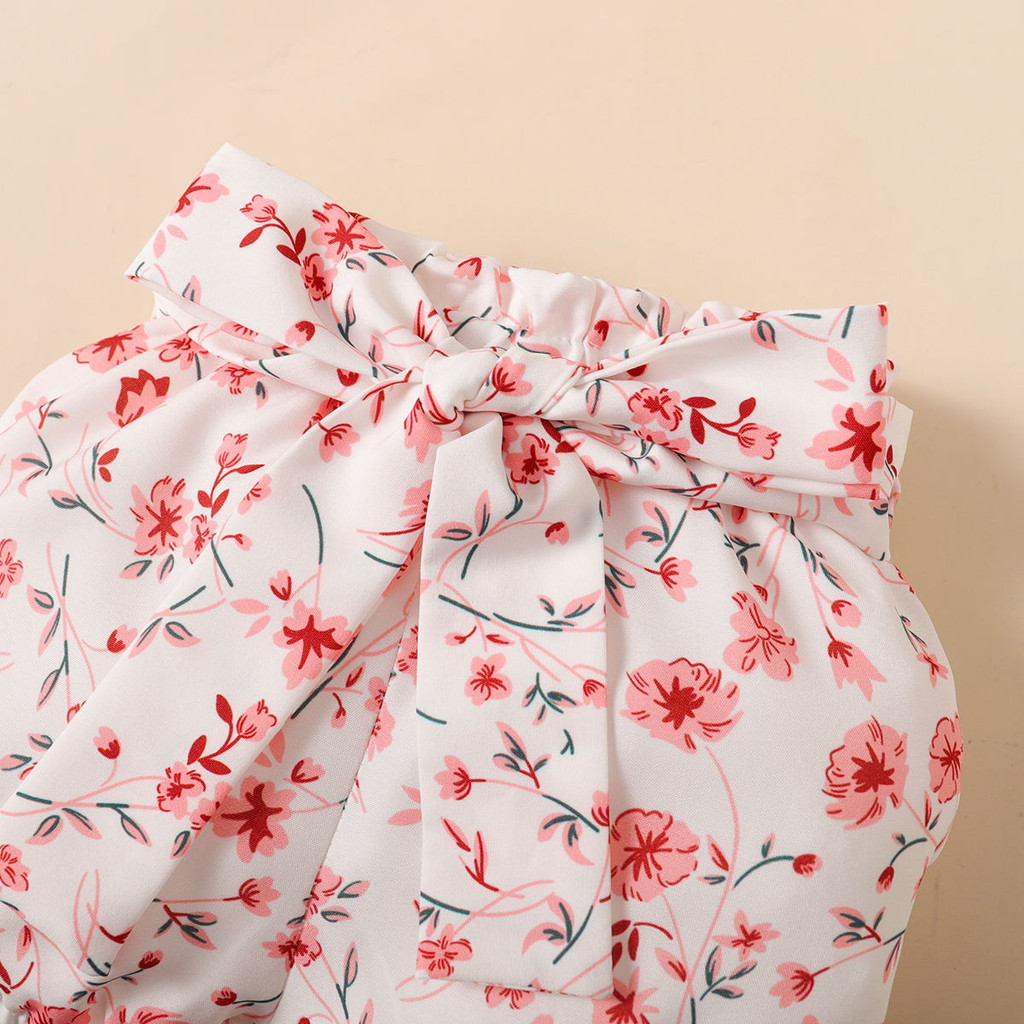 Mô tả Bộ áo liền quần tay thêu lông tơ 3 mảnh cho bé gái mùa hè + Quần short in hoa + Băng đô - Bộ trang phục dễ thương thông thường - 7