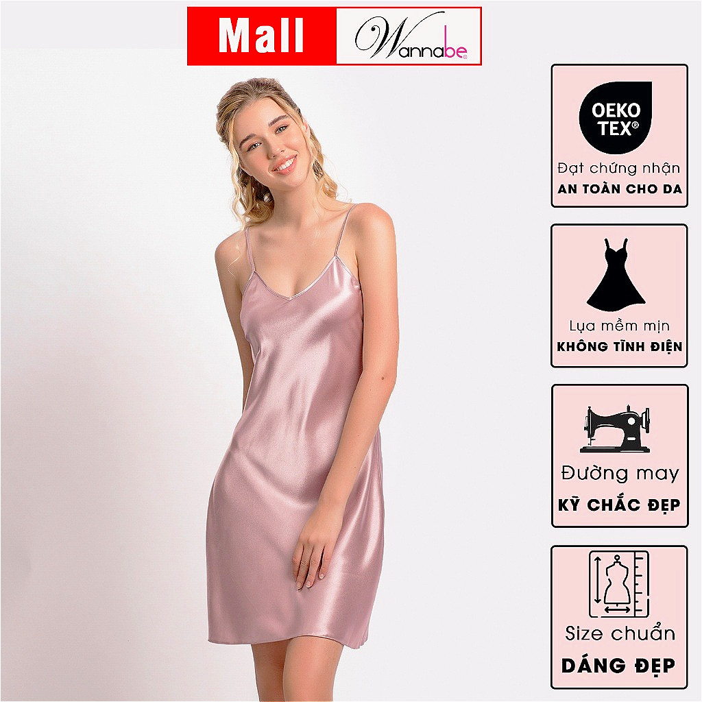 Mô tả Combo 2 đầm ngủ lụa WANNABE váy ngủ tối giản 2 dây êm dịu trẻ trung chăm sóc làn da giấc ngủ DN612 - 9