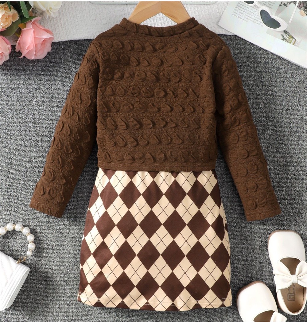 Mô tả 1-8years trẻ em bé gái mùa thu quần áo hàng ngày bộ áo dài tay + dây đeo váy kẻ sọc thời trang đáng yêu 2 cái trang phục - 4