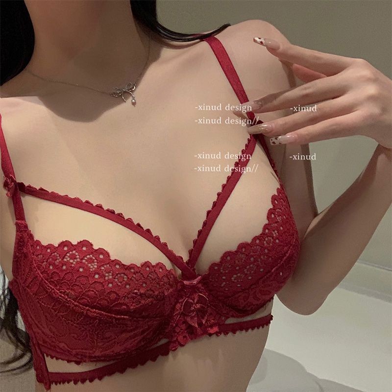 Ren Dây Push-Up Quần Lót Gợi Cảm Trong Suốt Rỗng Áo Ngực Đỏ Nữ